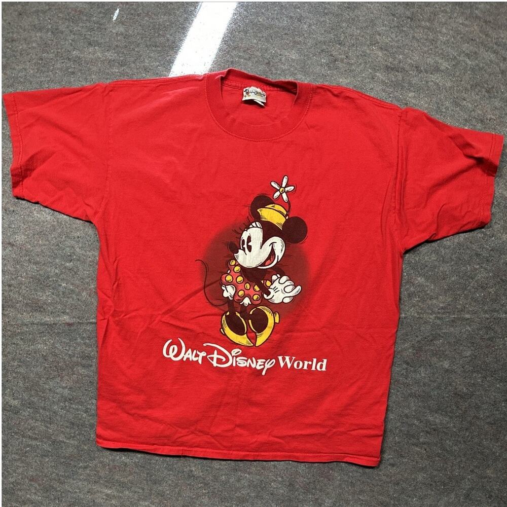 Vintage Walt Disney World Minnie Mouse Red T-shirt L Disneyland 90s Y2K